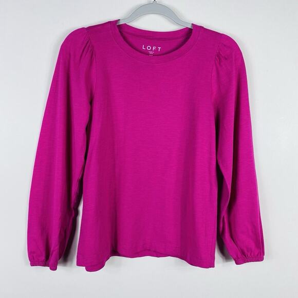 Ann Taylor LOFT Size XS Textured Balloon Sleeve Top Pink 100% Cotton - Picture 3 of 6